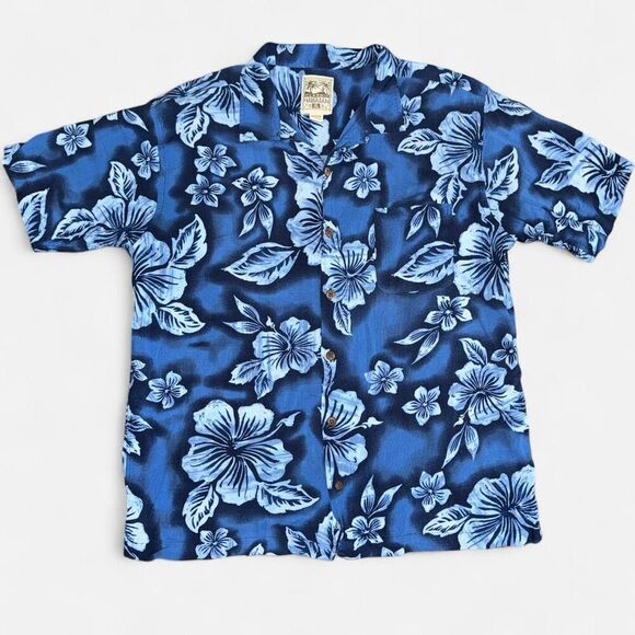 Vintage Steve & Barry's Blue Hawaiian Print Floral Button Down Shirt - Picture 1 of 7